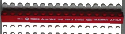 LEGO onderdeel Brick 1 x 16 with White 'Beta', 'NGK', 'MOMO', 'ACER', 'SKF', 'MAHLE', 'brembo', 'MAGNETI MARELLI', 'OLYMPUS' and 'AMD' Pattern (Sticker) - Set 8654 (2465pb15r)