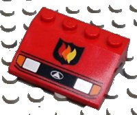 LEGO part Vehicle, Mudguard 3 x 4 Slope with Headlights and Fire Logo Badge Pattern 2513pb03