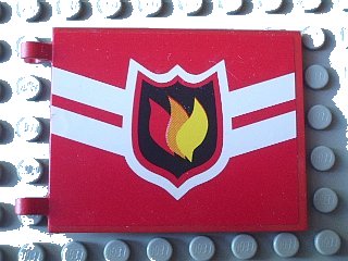 LEGO onderdeel Flag 6 x 4 with Fire Logo Badge and White Diagonal Stripes Pattern on Both Sides (Stickers) - Set 7945 (2525pb002)