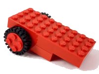 LEGO onderdeel Pullback Motor 9 x 4 with 2 Black Tire 24mm D. x 8mm Offset Tread - Interior Ridges (2574 / 3483) 2574c01