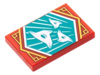 LEGO part Tile 2 x 3 with White 3-Pointed Shuriken on Dark Turquoise Background with Gold Trim Pattern (Ninjago Surprise Banner) 26603pb211