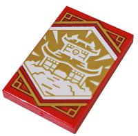LEGO onderdeel Tile 2 x 3 with White Dojo Temple on Gold Background with Gold Trim Pattern (Ninjago Wisdom Banner) 26603pb220