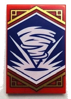 LEGO part Tile 2 x 3 with White Tornado Spiral on Dark Purple Background with Gold Trim Pattern (Ninjago Balance Banner) (26603pb227)