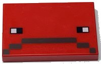 LEGO part Tile 2 x 3 with Pixelated Black and White Eyes and Dark Brown Frown Pattern (Minecraft Strider Face) 26603pb250