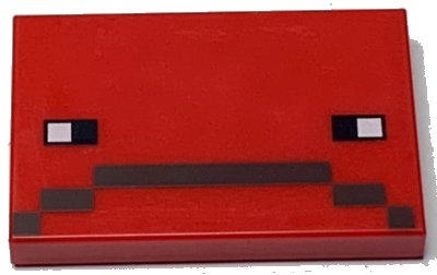 LEGO part Tile 2 x 3 with Pixelated Black and White Eyes and Dark Brown Frown Pattern (Minecraft Strider Face) (26603pb250)
