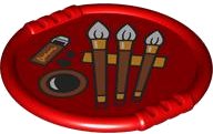 LEGO part Duplo Utensil Scheibe mit Tintenstift, schwarzen Flecken, Tintenstein und dunklen Orange Pinseln mit weißen Borsten-Muster (Chinesisches Kalligraphie-Set) 27372pb12