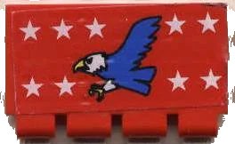 LEGO onderdeel Hinge Train Gate 2 x 4 with White Stars and Blue Eagle Pattern (Sticker) - Set 6345 (2873pb03)
