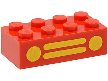 LEGO part Brick 2 x 4 with Yellow Car Grille and Headlights, 2 Circles and 2 Horizontal Lines Pattern (3001p11)