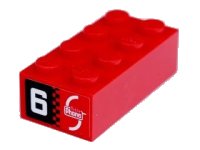 LEGO part Brick 2 x 4 with 'Mobile Phone' on Red Background and '6' on Black Background Pattern on Both Ends (Stickers) - Set 8130 3001pb103