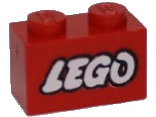 LEGO onderdeel Brick 1 x 2 with LEGO Logo Open O Style White with Black Outline Pattern (3004p50)