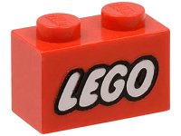 LEGO part Brick 1 x 2 with LEGO Logo Closed O Style White with Black Outline Pattern 3004pb007