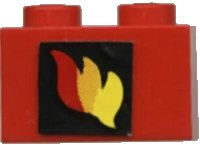 LEGO part Brick 1 x 2 with Classic Fire Logo Pattern (Sticker) - Sets 4025 / 6685 3004pb024