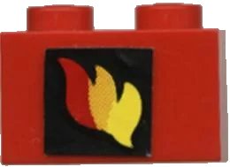 LEGO onderdeel Brick 1 x 2 with Classic Fire Logo Pattern (Sticker) - Sets 4025 / 6685 (3004pb024)