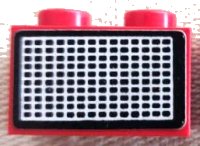 LEGO onderdeel Brick 1 x 2 with White and Black Grille with Rectangular Dots Pattern (Sticker) - Sets 6390 / 6690 3004pb032a
