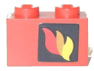 LEGO onderdeel Brick 1 x 2 with Classic Fire Logo Pattern Right Side (Sticker) - Sets 556 / 672 (3004pb170r)