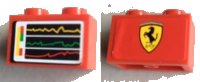 LEGO part Mattone 1 x 2 con Motivo Schermo con Grafico/Diagramma Prestazioni su Un Lato e Logo Ferrari sul Retro (Adesivi) - Set 8144 3004pb217