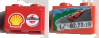 LEGO part Stein 1 x 2 mit Bildschirm, Auto und '1/ 02:22:18' Rundenzeit auf Einer Seite und Shell/Vodafone Logo auf Rückseite Muster (Aufkleber) - Set 8144-1 3004pb218