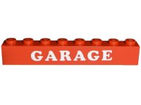 LEGO part Brick 1 x 8 with White 'GARAGE' Pattern 3008pb021