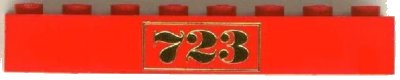 LEGO onderdeel Brick 1 x 8 with Gold '723' Pattern (Embossed) (3008pb023)