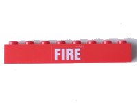 LEGO part Brick 1 x 8 with White 'FIRE' Pattern (Sticker) - Set 7239 3008pb111