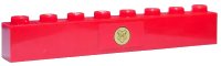 LEGO part Brick 1 x 8 with Gold Hogwarts Coat of Arms with Black Outline on Red Background Pattern (Sticker) - Set 4841 3008pb131