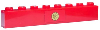 LEGO onderdeel Brick 1 x 8 with Gold Hogwarts Coat of Arms with Black Outline on Red Background Pattern (Sticker) - Set 4841 (3008pb131)