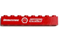 LEGO part Brick 1 x 8 with White 'BRIDGESTONE', Shell Logo and 'FIAT' on Red Background Pattern (Sticker) - Set 8654 3008pb134