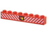 LEGO part Brick 1 x 8 with Fire Logo Badge and White Danger Stripes Pattern 3008px7