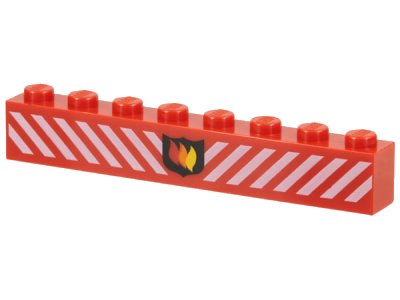 LEGO onderdeel Brick 1 x 8 with Fire Logo Badge and White Danger Stripes Pattern (3008px7)
