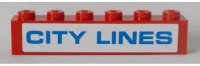 LEGO part Brick 1 x 6 with Blue 'CITY LINES' on White Background Pattern (Sticker) - Set 7994 3009pb214