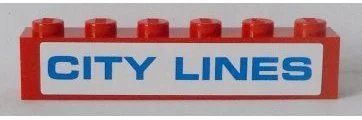 LEGO onderdeel Brick 1 x 6 with Blue 'CITY LINES' on White Background Pattern (Sticker) - Set 7994 (3009pb214)