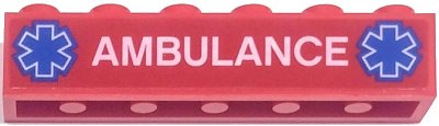 LEGO onderdeel Brick 1 x 6 with White 'AMBULANCE' and 2 Blue EMT Star of Life Pattern (Sticker) - Set 60204 (3009pb246)
