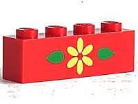 LEGO part Brick 1 x 4 with Yellow Flower and 2 Green Leaves Pattern 3010pb018
