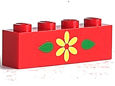 LEGO part Brick 1 x 4 with Yellow Flower and 2 Green Leaves Pattern (3010pb018)