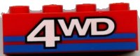 LEGO part Brick 1 x 4 with 4WD Text and Blue Stripes Pattern 3010pb020