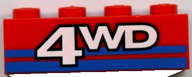 LEGO onderdeel Brick 1 x 4 with 4WD Text and Blue Stripes Pattern (3010pb020)