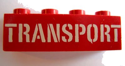 LEGO onderdeel Brick 1 x 4 with White 'TRANSPORT' Stencil Pattern (3010pb023)
