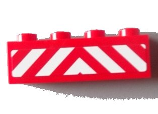 LEGO onderdeel Steen 1 x 4 met Rood en Wit Gevarensignaal Strepen Patroon (Sticker) - Set 60004 (3010pb163)