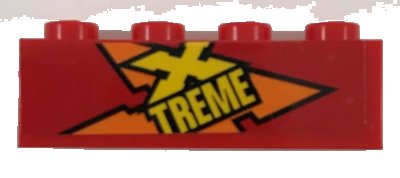 LEGO onderdeel Brick 1 x 4 with Orange and Yellow 'XTREME' Pattern Model Left Side (Sticker) - Set 60222 (3010pb305L)