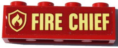 LEGO onderdeel Brick 1 x 4 with Bright Light Yellow Fire Logo Badge and 'FIRE CHIEF' Pattern (Sticker) - Set 60231 (3010pb333)