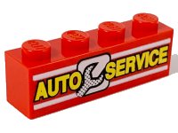 LEGO onderdeel Steen 1 x 4 with 'AUTO SERVICE' and Wrench Pattern 3010px5