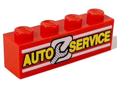 LEGO onderdeel Steen 1 x 4 with 'AUTO SERVICE' and Wrench Pattern (3010px5)
