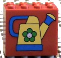 LEGO part Stein 2 x 4 x 3 with Yellow Watering Can with Blue Handle and Green Flower Pattern 30144pb004