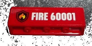 LEGO part Panel 1 x 4 x 1 mit Flamme auf schwarzem Schild Feuerwehrlogo Abzeichen, weißes 'FIRE 60001' Muster (Aufkleber) - Set 60001 (30413pb032)
