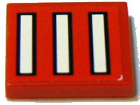 LEGO part Tile 2 x 2 with 3 White Bars with Black Outline on Red Pattern (Sticker) - Set 2556 3068pb0066