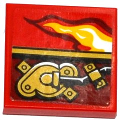 LEGO onderdeel Tile 2 x 2 with Flame and Gold Mechanical Pattern Model Right Side (Sticker) - Set 70600 (3068pb0997R)