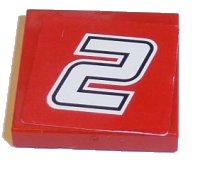 LEGO part Carreau 2 x 2 avec numéro 2 blanc avec contour noir sur fond rouge (Autocollant) - Set 8168 3068pb1066