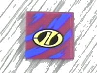 LEGO part Tile 2 x 2 with Yellow Stylized 'LT' on Black Oval Racing Logo over Blue Streaks Pattern (Sticker) - Set 8244 3068pb2438