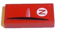LEGO part Tile 1 x 2 with Black Racer Steering Wheel Edge and Red 'Z' in White Circle Pattern (Sticker) - Sets 8168 / 8185 3069pb0565