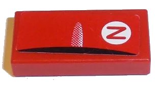 LEGO onderdeel Tile 1 x 2 with Black Racer Steering Wheel Edge and Red 'Z' in White Circle Pattern (Sticker) - Sets 8168 / 8185 (3069pb0565)